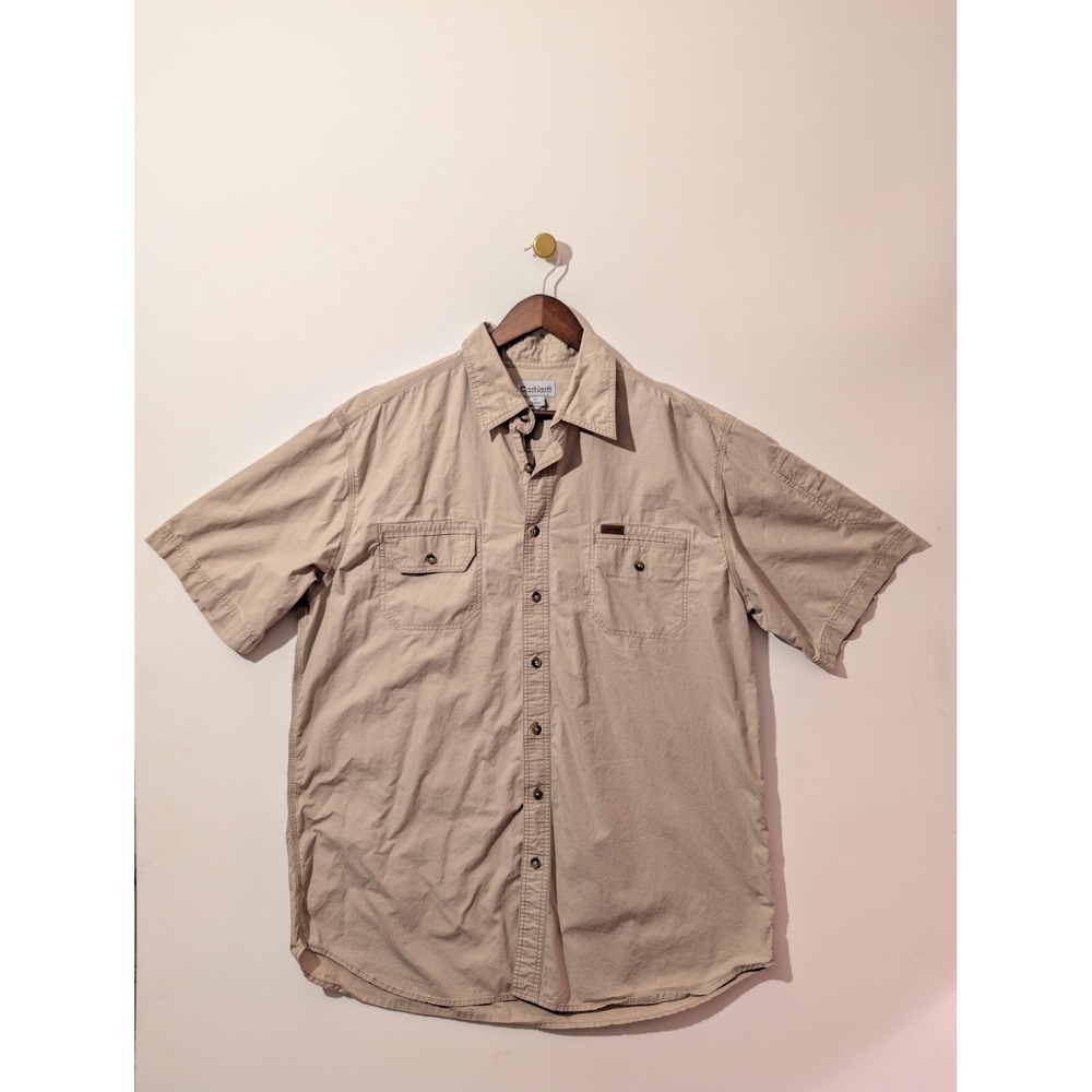 Carhartt Ripstop Button Down Shirt Mens XL Tall Tan Workwear Utility